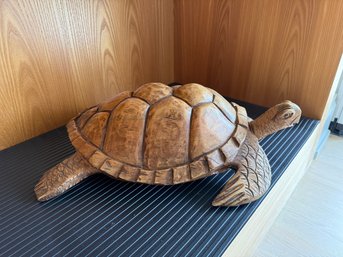 Large Carved Wood Tortoise From Jamaica, Signed
