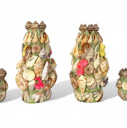 Tramp Art Shell Bottle Vases, Pair