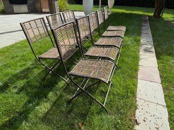 Eight Outdoor Bamboo And Wrought Iron Folding Chairs