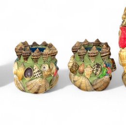 Pair Of Tramp Art Shell Covered Jars