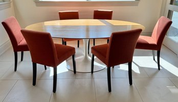 Six Crate And Barrel Orange Upholstered Dining Chairs