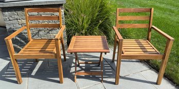 Teak Outdoor Arm Chairs And Folding Side Table
