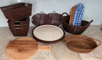 Wood And Basket Serving Vessels