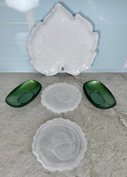 Glass Appetizer Plates And Large Ceramic Leaf Serving Plate