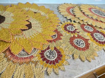 Selection Of Beaded Floral Placemats And A Table Runner