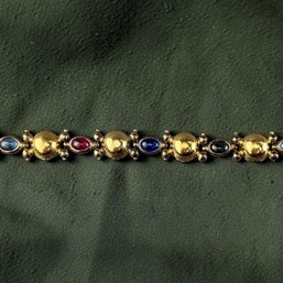 Sterling Silver Bezel Set Cabochon Gemstone Bracelet