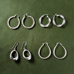 (4) Pair Sterling Silver Hoop Earrings