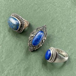 (3) Sterling Silver And Lapis Lazuli Rings