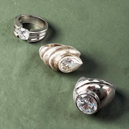 (3) Sterling Silver And Cubic Zirconia Stone Rings