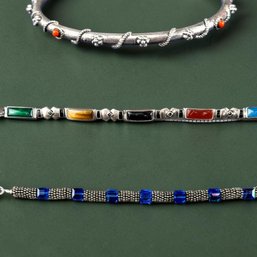 (3) Stering Silver Bohemian Style Bracelets