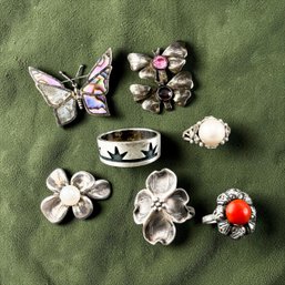 Assorted Sterling Silver Jewelry Inspired By Nature (2 Pearl Rings Not Included)