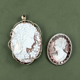 Vintage Sterling Silver And Cameo Pendant And Pin