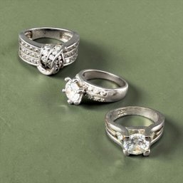 (3) Sterling Silver And Rhinestone Rings
