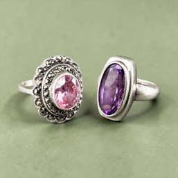 Sterling Silver Amethyst And Pink Topaz Cocktail Rings