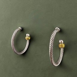 David Yurman Style Cable Hoop Earrings In Sterling Silver