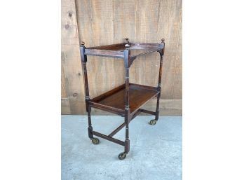 Antique English Wooden Tea Trolley On Wheels
