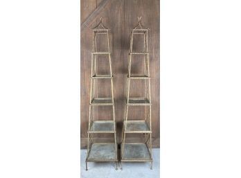 Pair - Pagoda Gilt Faux Bamboo Etager