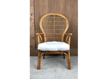 Natural Rattan Or Bent Wood And Whicker Balloon Or Peacock Chair With Pillow
