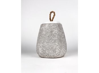 Handcrafted Ceramic Lidded, Dimpled Jar With Rope Pull