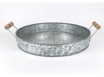 Rustic Circuler Zinc Metal Tray With Wooden Handles