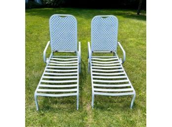 Pair Vintage Perforated Steel Garden Chaise