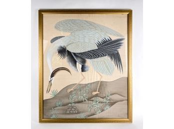 Mid Century Painting Of Craine On Paper, Framed