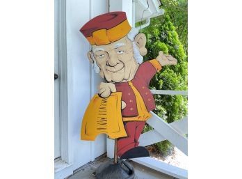 Life Size Wooden Ticket Taker, Usher Or Valet On Stand