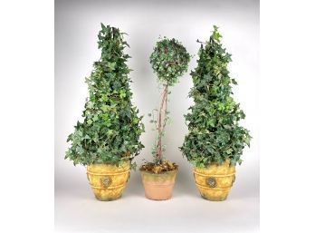 Three Faux Ivy Topiary Plants