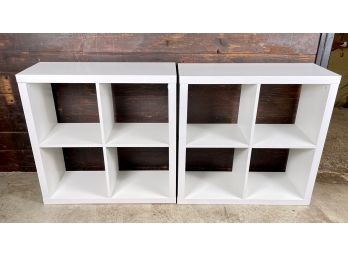 Pair Of White, 4-cube Storage Units
