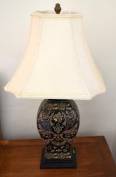 Decorative Black Ceramic Floral & Gilt Table Lamp With Shade