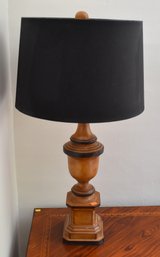 Traditional Turned Wood Urn-Form Table Lamp With Black Shade