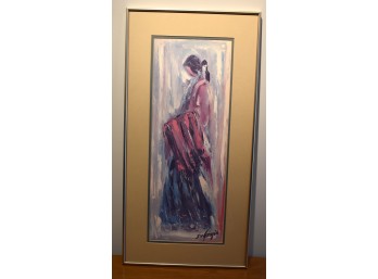 Signed Figural Painting – DeGrazia Style Woman Portrait, Framed