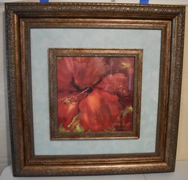 Carol Hallock Signed-in-Print Red Floral Art – Ornate Frame