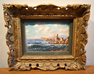 Miniature Seascape Painting In Ornate Gilt Frame  Coastal Scene Art
