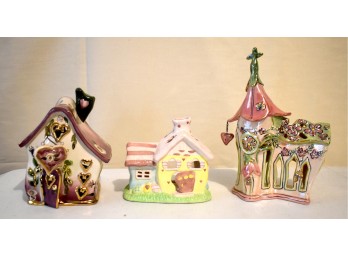 Heather Goldminc & Whimsical Ceramic House Candle Holders – 3 Pc