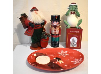 Christmas Décor Lot – Pottery Barn Santa Plate, Nutcracker, Santa & Holiday Figures