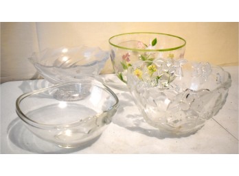 Assorted Decorative Glass Serving Bowls & Floral Glassware – 4 Pieces