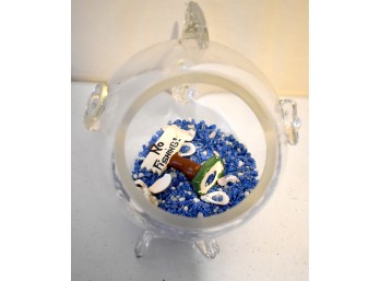 Whimsical Glass Fishbowl Aquarium Sculpture – 'No Fishing'