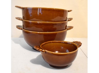 Set Of 4 BF Brown Glazed Ceramic French Onion Soup Bowls