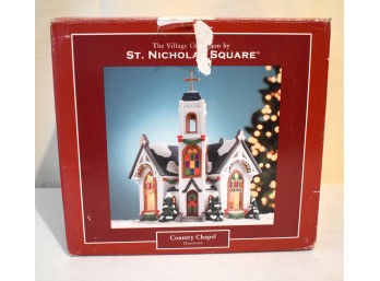 St. Nicholas Square Country Chapel Illuminated Ceramic Holiday Village Piece