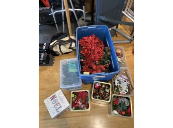 Festive Holiday Decor Mega Lot: Skating Pond Figurine, Wreaths & Vintage Tins