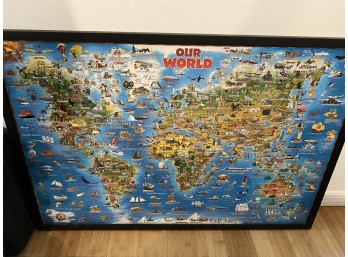 Dino's Illustrated World Map Large Jigsaw Puzzle - Assembled & Framed