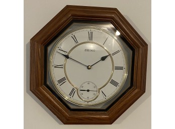 Seiko Octagonal Oak Wood Wall Clock With Roman Numerals