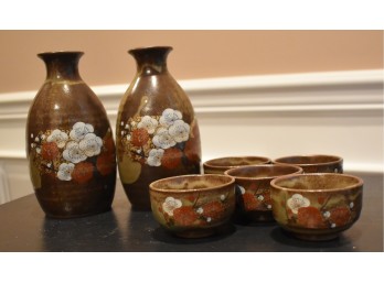 Vintage Japanese Hiyama Stoneware Sake Set - 7pc
