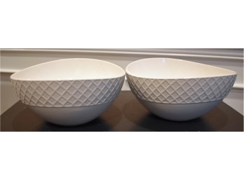 Mikasa Trellis White Embossed Geometric Porcelain Serving/Soup Bowls - Set Of 2