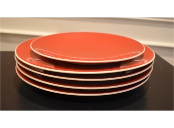 6pc Crate & Barrel Orange Dinnerware Set - 5 Dinner & 1 Salad Plate