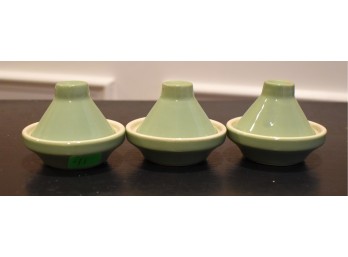 Set Of 3 Natural Elements Mini Ceramic Tagine Spice / Condiment Pots