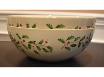 Set Of 2 Lenox 'Holiday' Ivory Porcelain Large Serving Bowls - Gold Trim