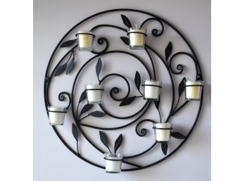 8-Cup Circular Wrought Iron Scrolling Vine Wall Candelabra