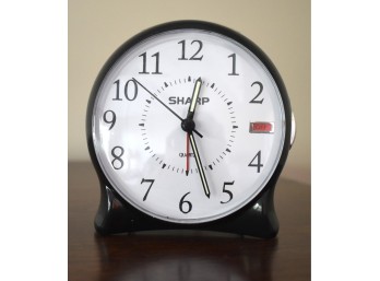 Sharp Quartz Black Analog Alarm Clock - Easy-to-Read Battery Operated Bedside Clock